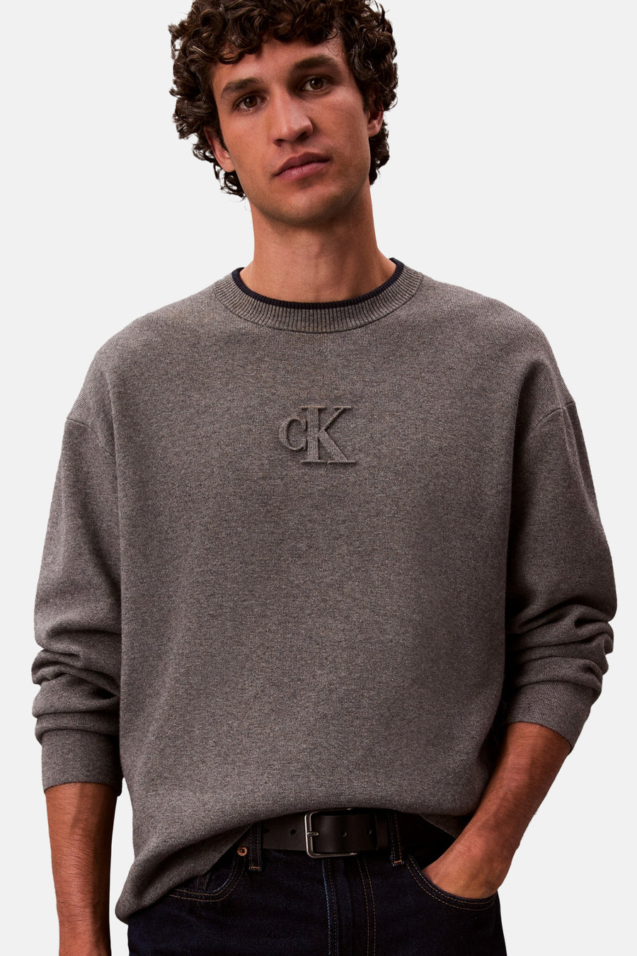 Pull à col rond - gris - Calvin Klein