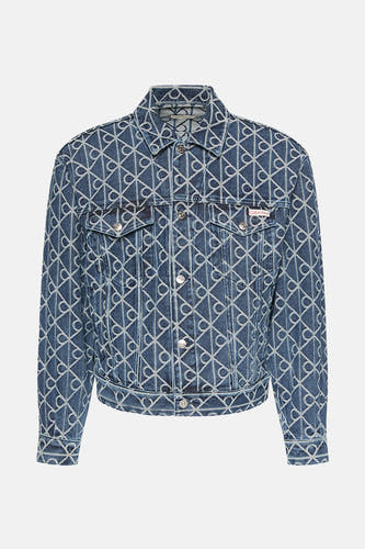 Manteau de denim court de Calvin Klein avec un motif all-over et une fermeture à boutons.