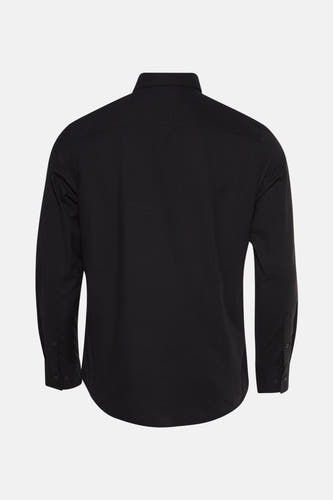 Chemise noire à manches longues de Calvin Klein, vue de l'arrière, avec colletage sur les cols.
