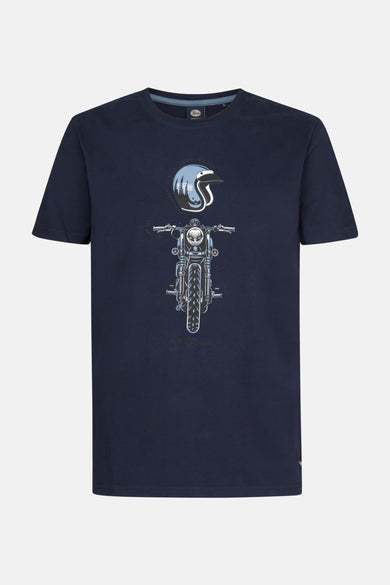T-shirt bleu à manches courtes de Petrol Industries®, dos uni, sans décoration.