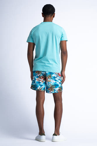 Short de bain de Petrol Industries Pet avec Industries im im tropique palm palmes et des vagues.