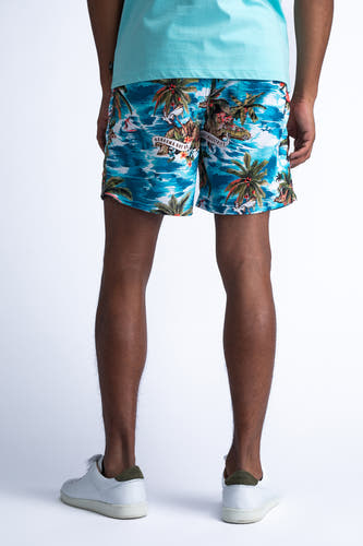 Short de bain de Petrol Industries Pet avec Industries im im tropique palm palmes et des vagues.