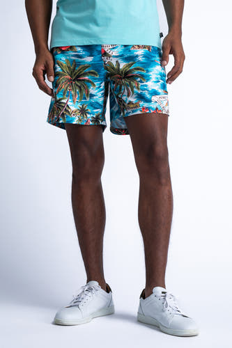 Short de bain de Petrol Industries Industries, Industries avec im im d palm palm palm et et et blanches.