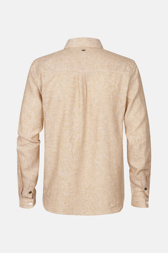 Chemise à homme beige avec manches longues de Petrol Industries, dos avec des plis subtils et un nœud sur le col.