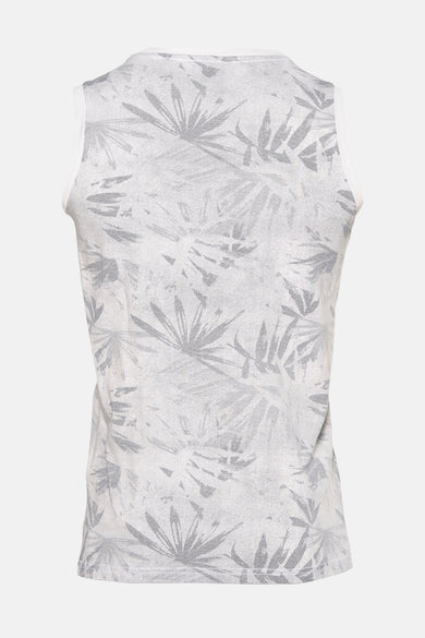 Chemise bleue de Petrol Industries®, avec une finition blanche aux manches et un motif de feuille sur toute la surface du tissu.