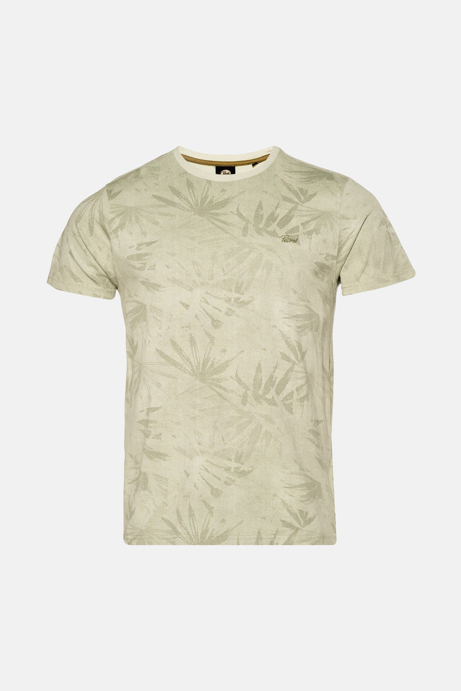 Groen T-shirt met korte mouwen van Petrol Industries, met een bladmotief en een ronde hals.
