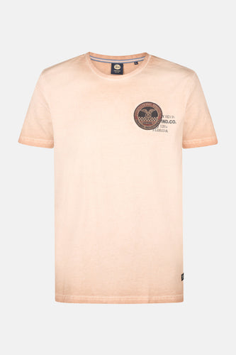 Lichtroze T-shirt met ronde hals en print.