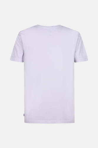 T-shirt bleu marine à manches courtes de Petrol Industries, avec un imprimé sur le dos sur un fond clair.