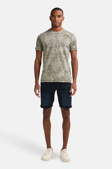 T-shirt vert avec manches courtes de Petrol Industries, avec un motif graphique abstrait.