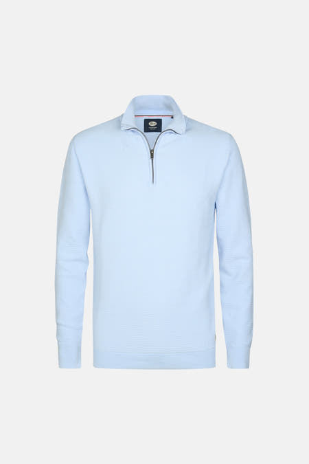 T-shirt bleu cardé avec col rond de Petrol Industries®, doté d'une fermeture à glissière et d'un motif subtil.