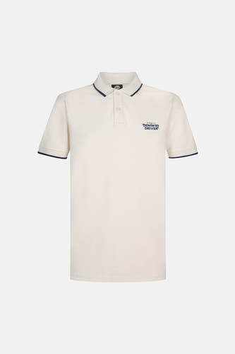 Polo écru à manches courtes de Petrol Industries, avec des accents bleu marine sur la en et les manches.