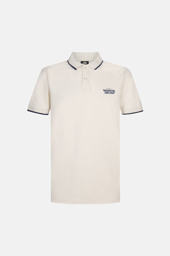 Ecru polo met korte mouwen van Petrol Industries, afgewerkt met marineblauwe accenten aan de kraag en mouwen.