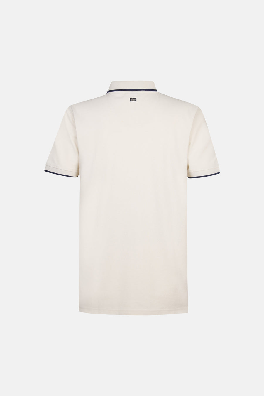 Ecru polo met korte mouwen van Petrol Industries®, met marineblauwe details bij de kraag en mouwen, achterkant.
