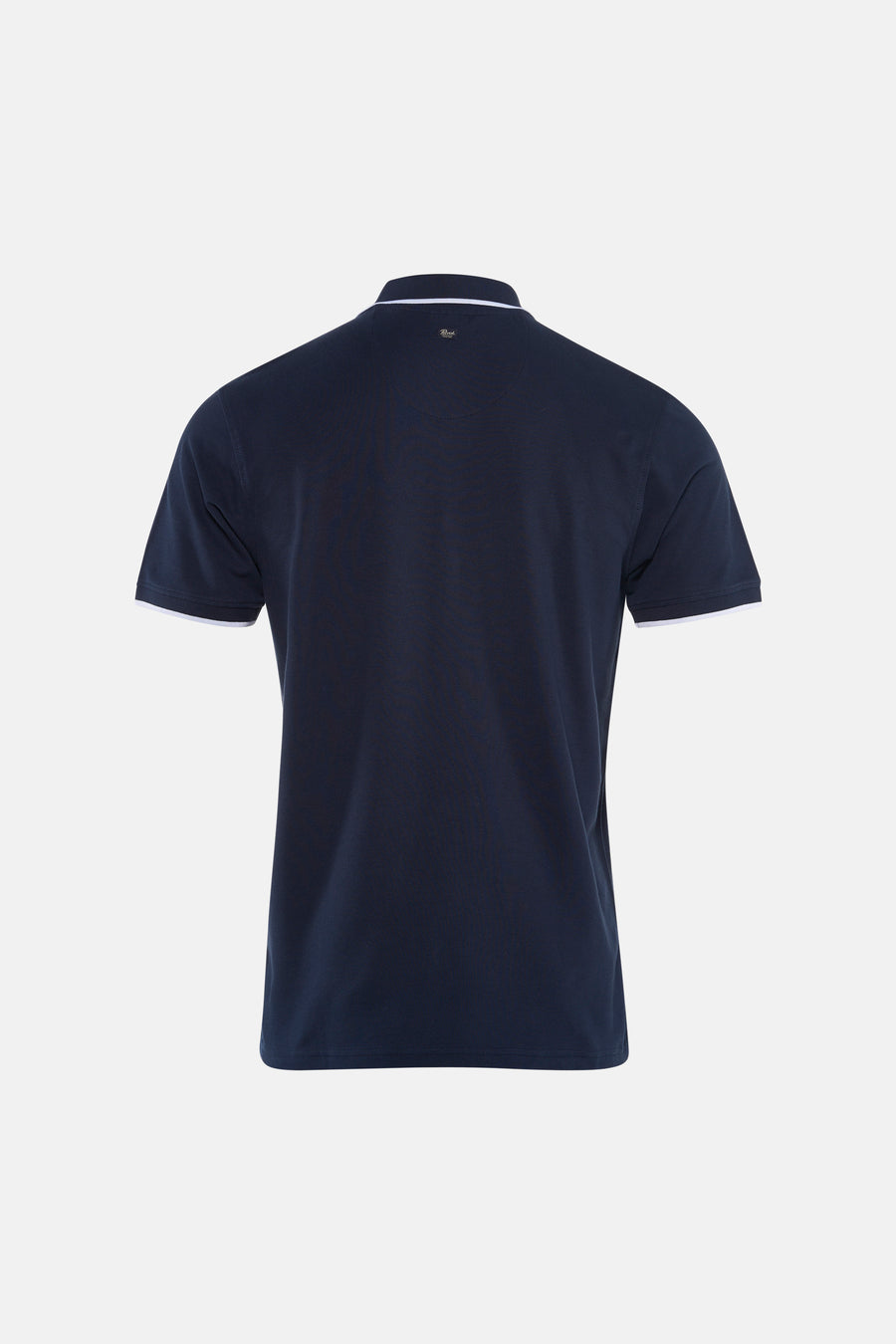 Polo bleu à manches courtes de Petrol Industries, avec des accents blancs sur les manches et le col, vue arrière.