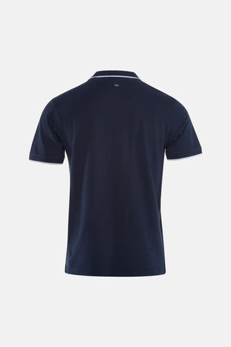 Polo bleu de Petrol Industries, à manches courtes avec passepoil blanc, dos.