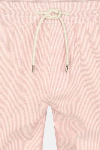 Short rayé rose et blanc de Petrol Industries avec cordon de serrage blanc et tissu seersucker.