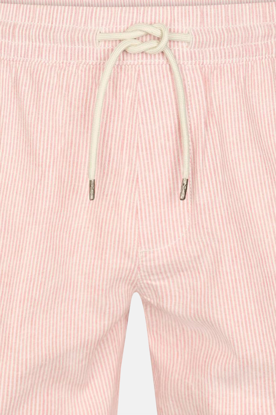 Short rayé rose et blanc de Petrol Industries avec cordon de serrage blanc et tissu seersucker.
