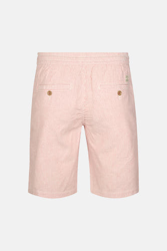 Short rayé rose de Petrol Industries® avec taille élastique et deux poches arrière à boutons, vue arrière.
