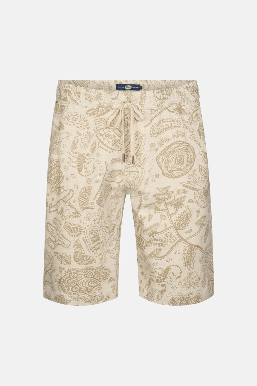 Short beige de Petrol Industries avec un motif cachemire et un cordon de serrage à la taille.