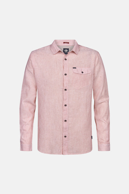 Chemise rose à manches longues de Petrol Industries, avec un motif à fines rayures et une poche poitrine.