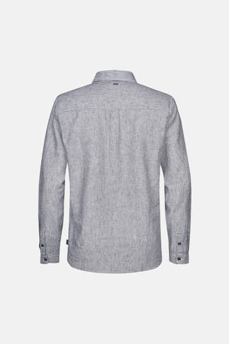 Chemise rayée bleue à longues manches de Petrol Industries, avec des boutons et le dos visible.