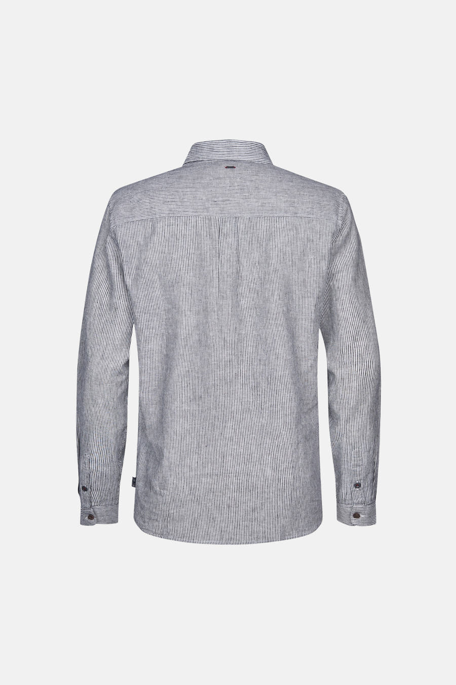 Chemise rayée bleue à longues manches de Petrol Industries, avec des boutons et le dos visible.