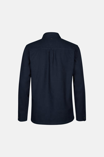 Blauw overhemd met lange mouwen van Petrol Industries®, rugaanzicht met schouderpas en knoopdetail.