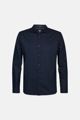 Chemise bleue à manches longues de Petrol Industries, texture unie et fermeture boutonnée.