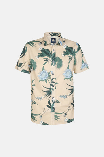 Multikleurig overhemd met korte mouwen van Petrol Industries®, met een botanische print van cactussen en protea's.