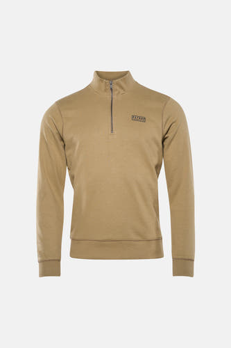 Pull beige à col rond de Petrol Industries, avec une fermeture éclair courte et un logo sur la poitrine.