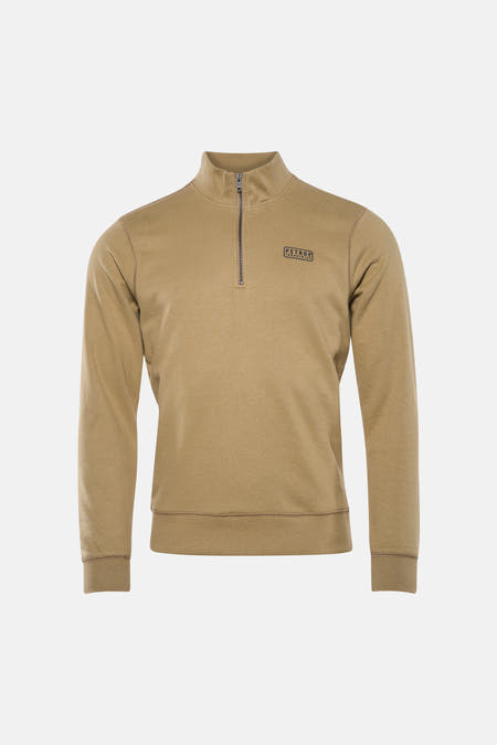 Pull beige à col rond de Petrol Industries, avec une fermeture éclair courte et un logo sur la poitrine.