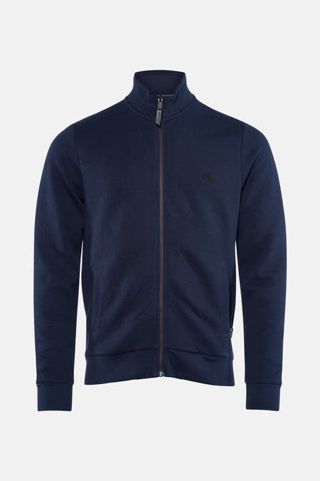 Veste bleue de Petrol Industries avec fermeture éclair et motif géométrique subtil.