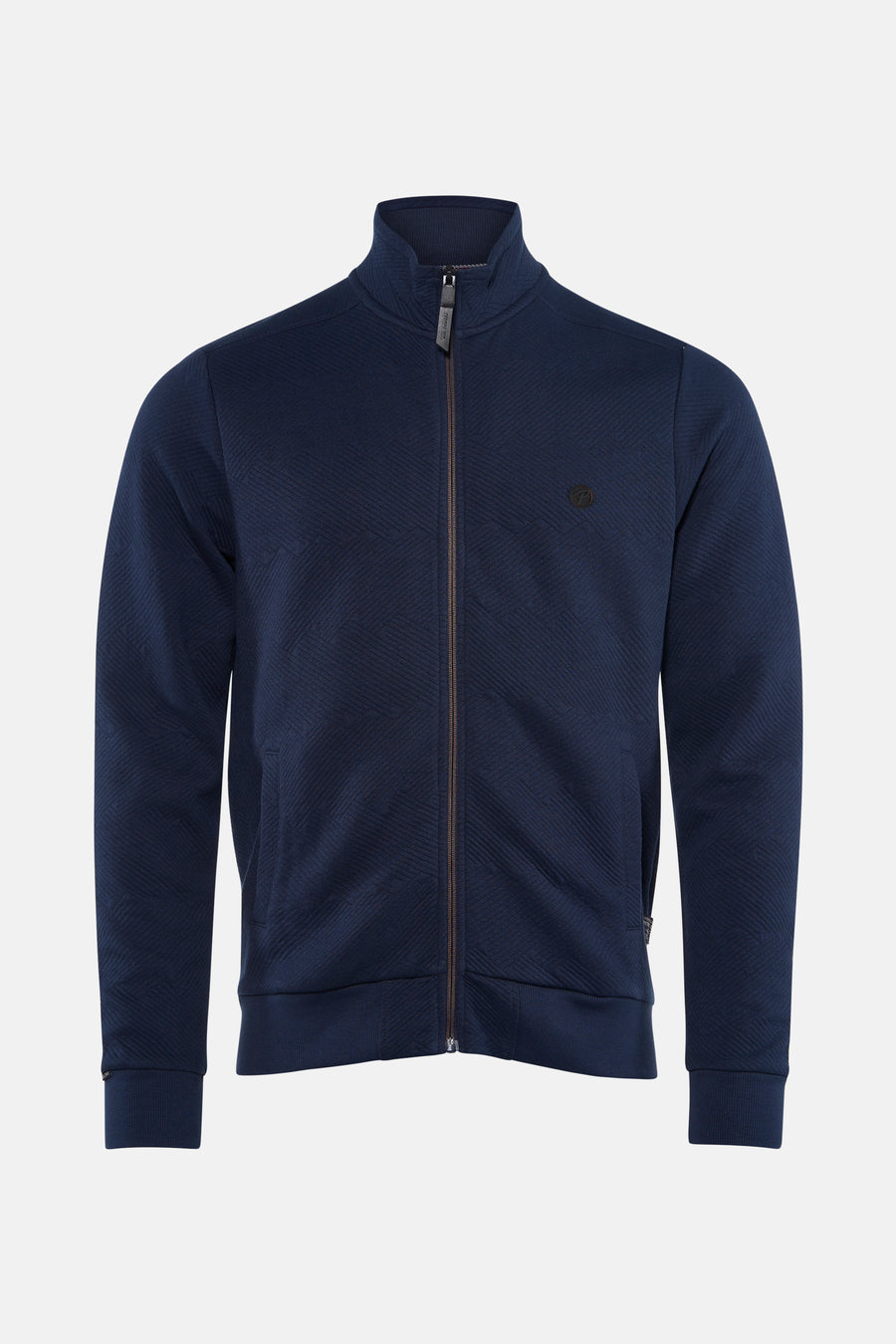 Veste bleue de Petrol Industries avec fermeture éclair et motif géométrique subtil.