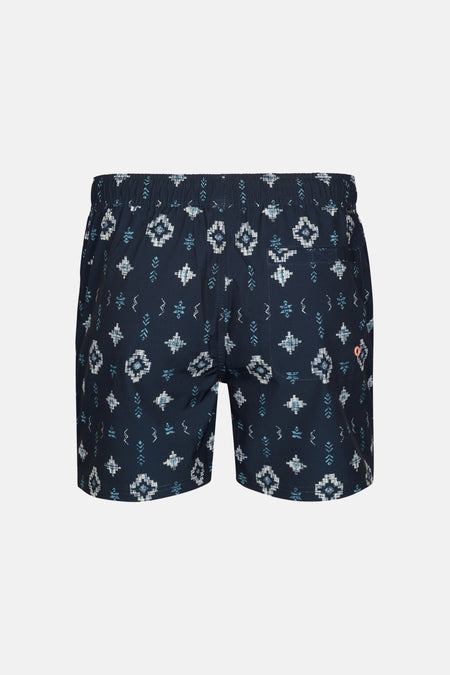 Short de bain bleu de Petrol Industries® avec un motif géométrique et une poche arrière.