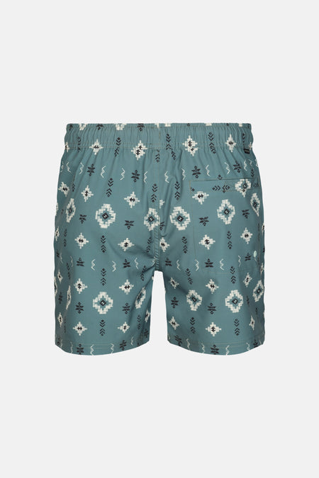 Short de bain vert de Petrol Industries avec un motif géométrique et une poche arrière.
