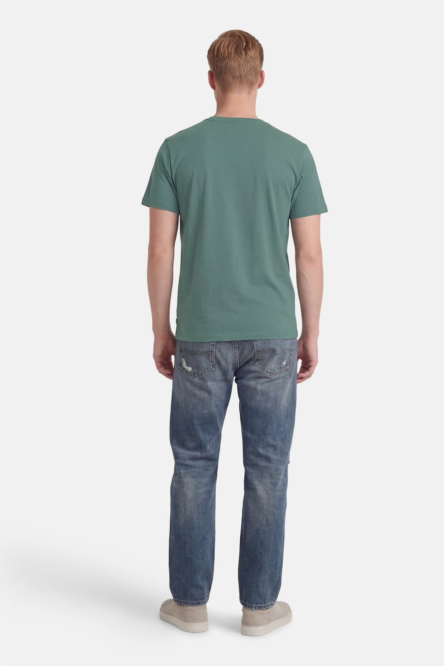 T-shirt vert à manches courtes de Petrol Industries, avec motif uni, vu de dos.