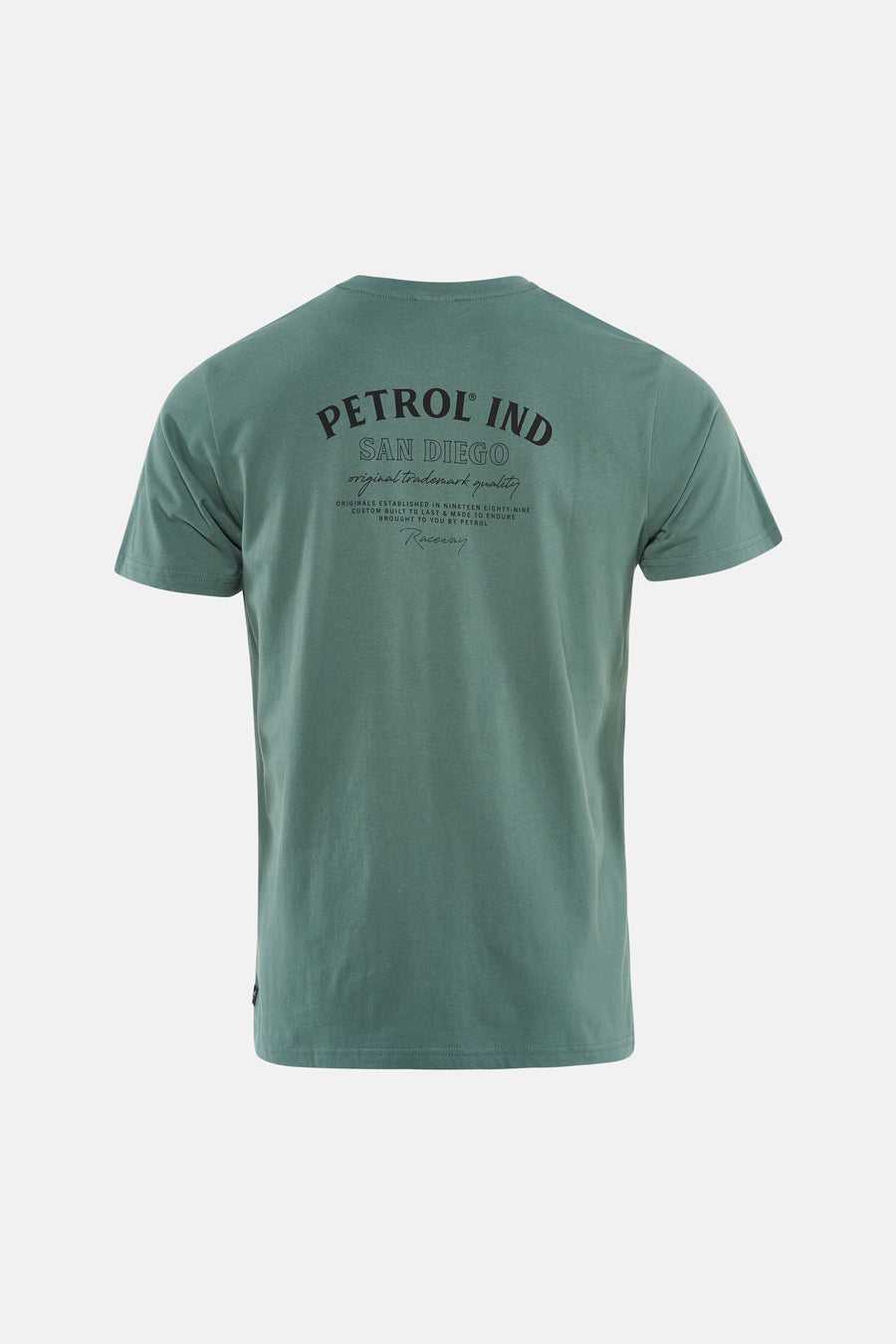 T-shirt vert à manches courtes de Petrol Industries, avec imprimé texte au dos.