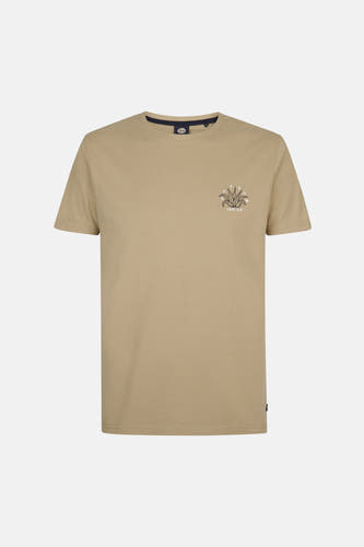 T-shirt Kaki à manches courtes de Petrol Industries, avec une petite impression graphique sur la poitrine.