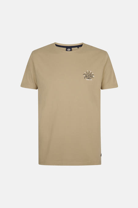 T-shirt Kaki à manches courtes de Petrol Industries, avec une petite impression graphique sur la poitrine.