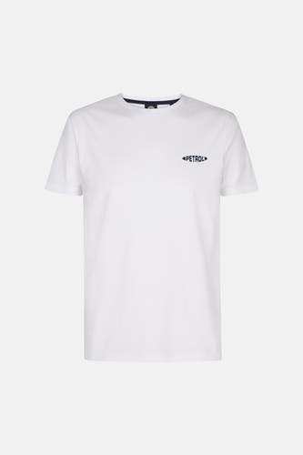 T-shirt blanc à manches courtes de Petrol Industries, avec petit logo sur la poitrine.