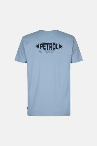 T-shirt bleu à manches courtes de Petrol Industries®, dos visible avec le logo de la marque sur le dos.