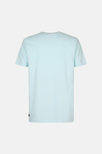 Lichtblauw T-shirt van Petrol Industries met korte mouwen, in een effen kleur en achterkant.
