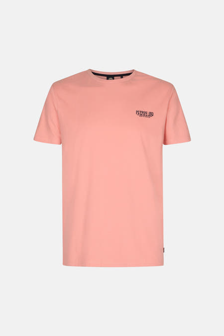 T-shirt rose à manches courtes de Petrol Industries, avec des citrons et du texte sur le dos.