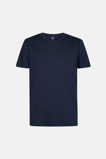 T-shirt bleu à manches courtes de Petrol Industries, dos uni contre un fond blanc.