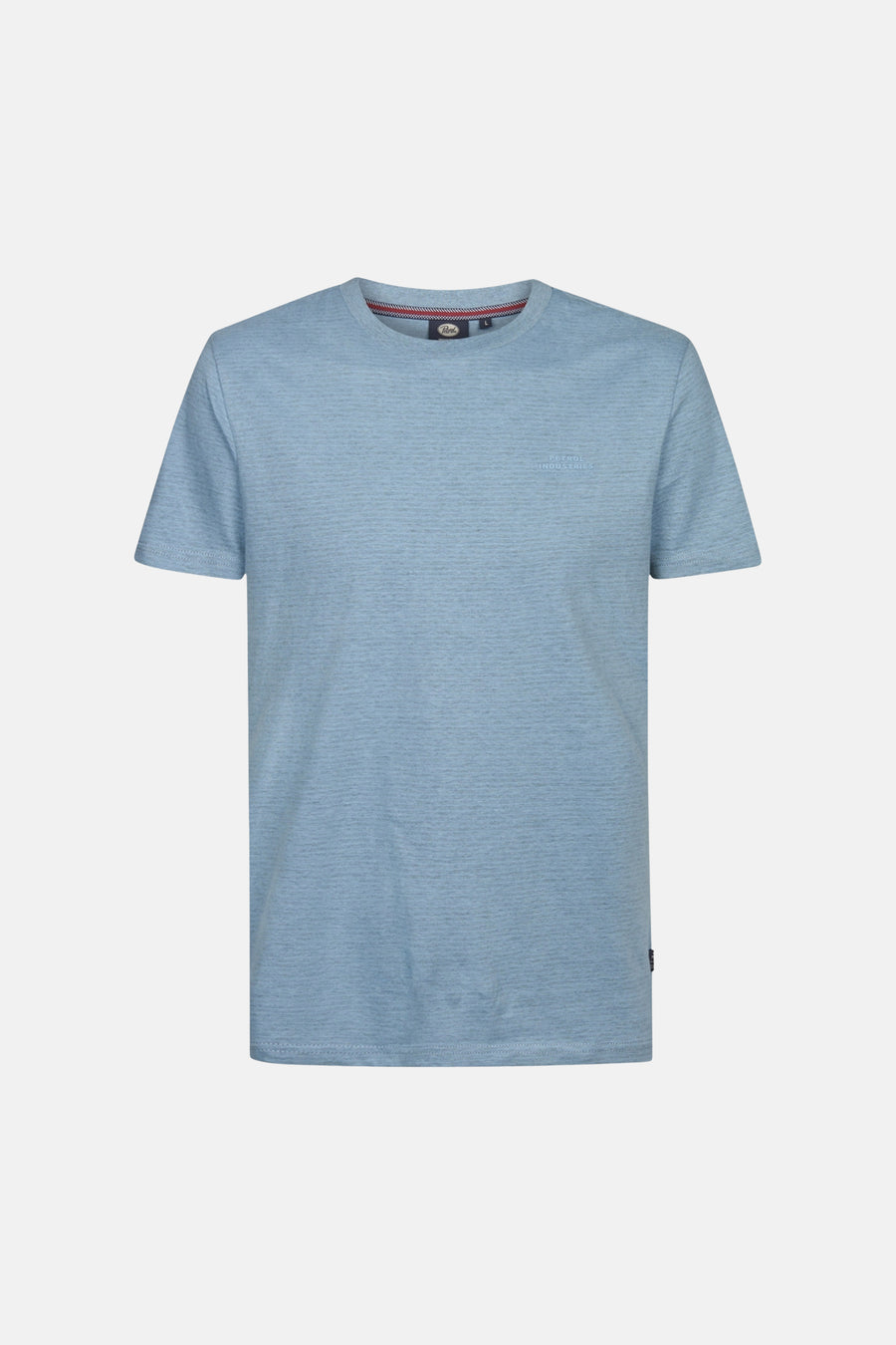 T-shirt bleu à manches courtes de Petrol Industries, avec des rayures horizontales et un col rond.