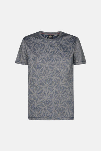 T-shirt bleu à manches courtes de Petrol Industries®, avec un imprimé feuilles et des manches courtes.