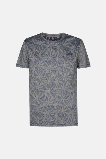 T-shirt bleu à manches courtes de Petrol Industries®, avec un imprimé feuilles et des manches courtes.