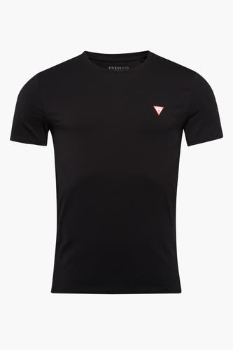 T-shirt noir de Guess, couleur unie, avec des manches courtes et un col rond, dos.