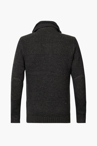 Pull en tricot gris de Petrol Industries®, avec empiècements aux coudes, vu de dos.