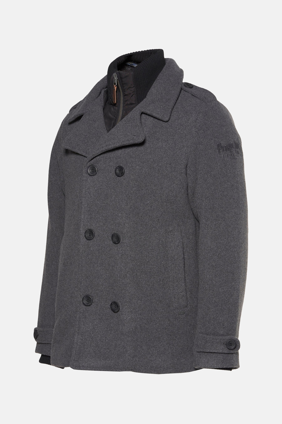 Veste grise de Petrol Industries® avec une fermeture à double bouton et un col montant.
